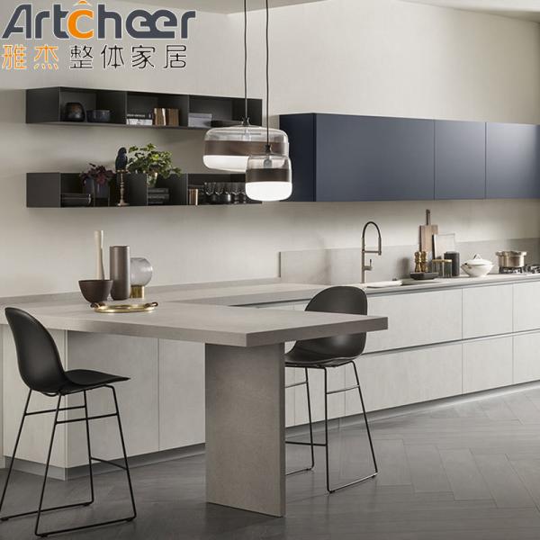 Handless Kitchen Cabinet Set Modern With Marble Countertop And Island Dining