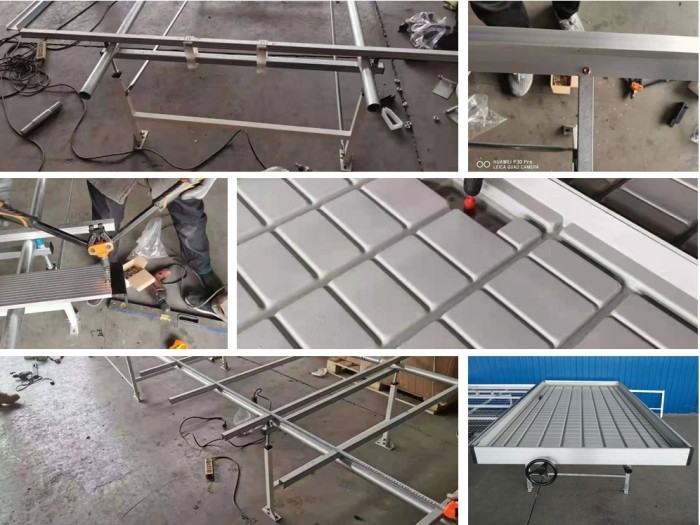 4x8feet Movable Ebb And Flood Rolling Bench Table Abs Tray In Greenhouse