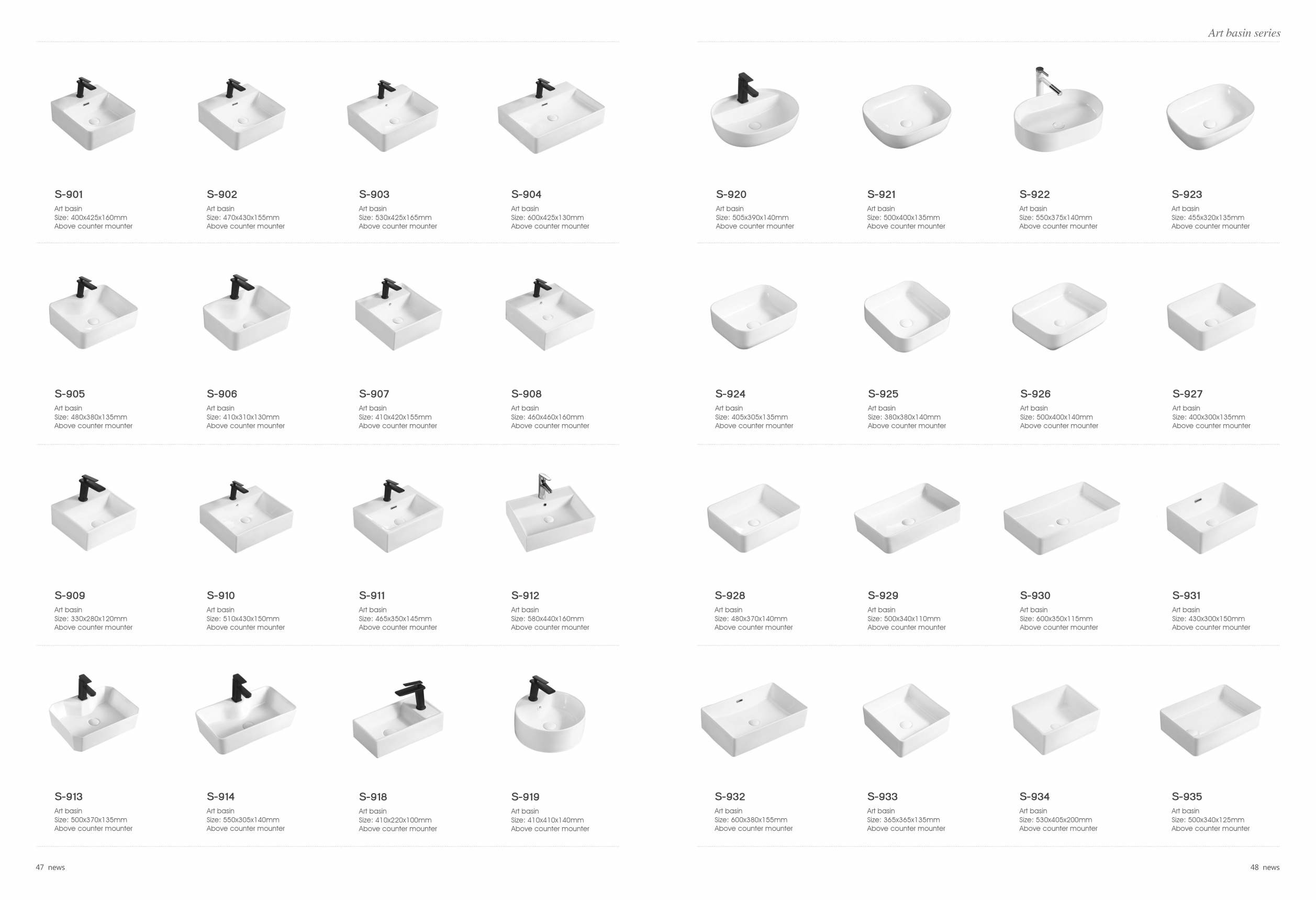 Bathroom Luxury Ceramic Countertop Basins Wall Mounted 150mm Depth