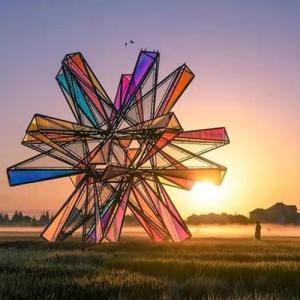 Quality colorful Acrylic Large Metal Outdoor Sculptures Art Abstract Windmill Cube wholesale