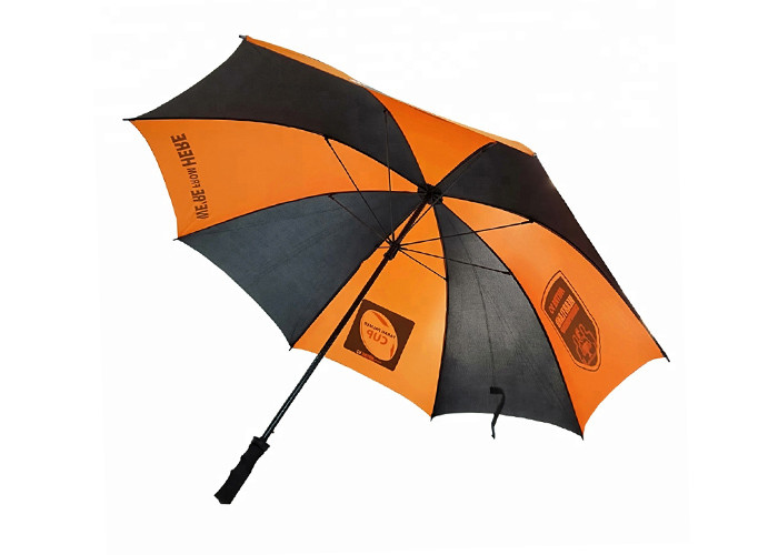 Orange And Black Compact Golf Umbrella Polyester / Pongee Fabric For Travel
