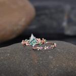 Solid Rose Gold 1.25ct Natural Inspired Leaf Moss Agate Jewelry Cluster Emerald