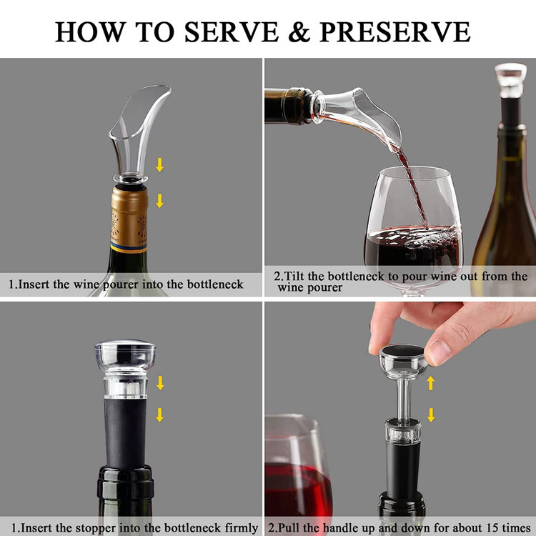 Food Grade Plastic Silicone Wine Stopper And Pourer Kit Modern Design