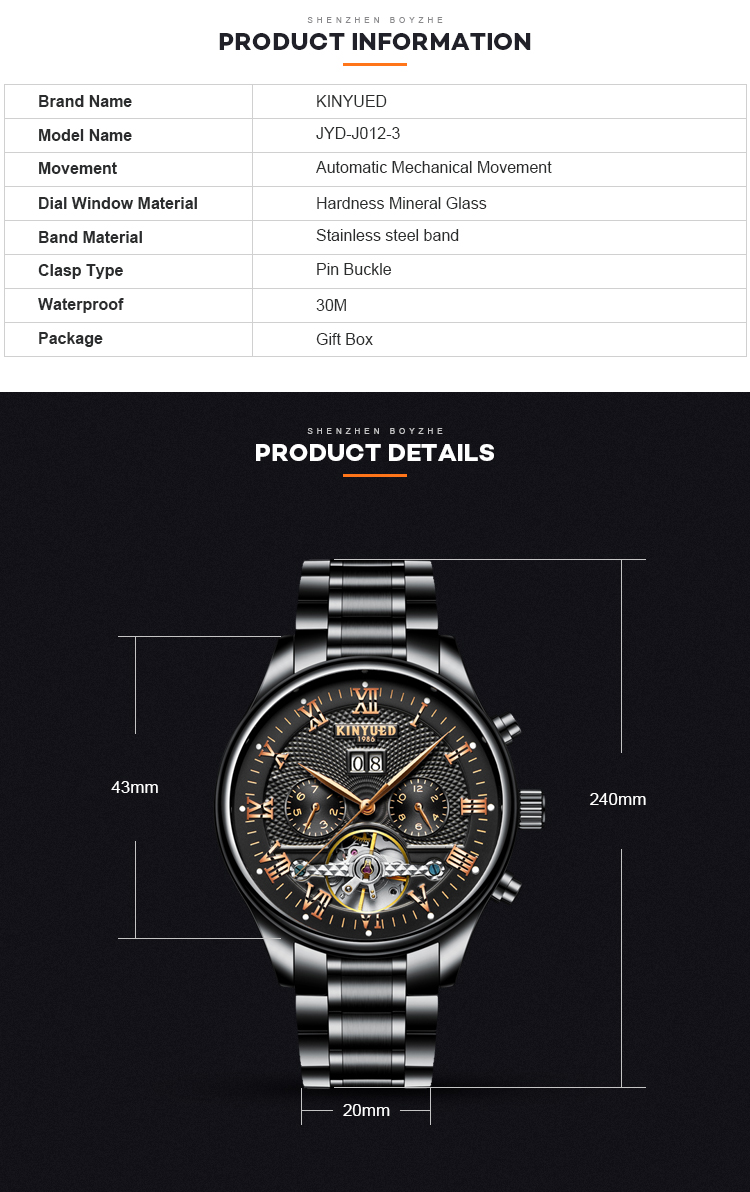 Fashion Stainless Steel Wristwatch Tourbillon Movement High Precision
