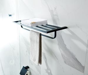 Quality Wall Mounted Bathroom Towel Shelf Stainless Steel Bath Towel Rack Matte Black wholesale