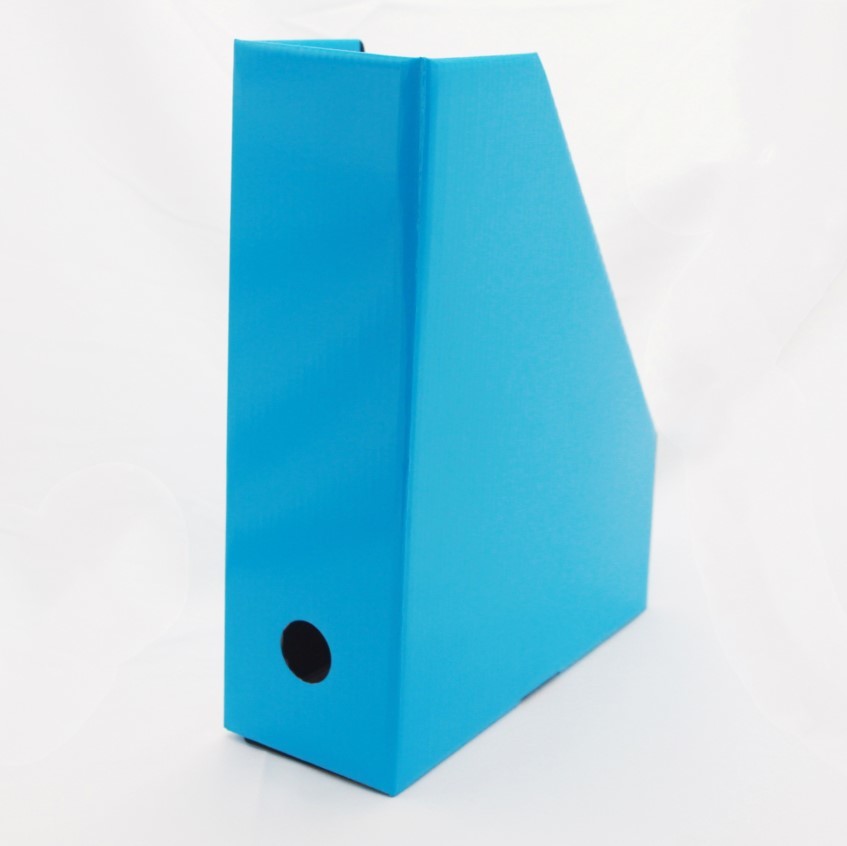 Corrugated Collapsibile EN71 Flat 340mm Desktop File Storage Organiser Blue Glossy Lamination