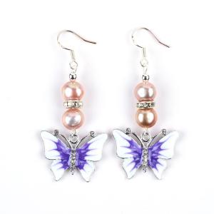 Quality 9MM Purple Baroque Fresh Water Pearl Earrings With Butterfly Charm wholesale