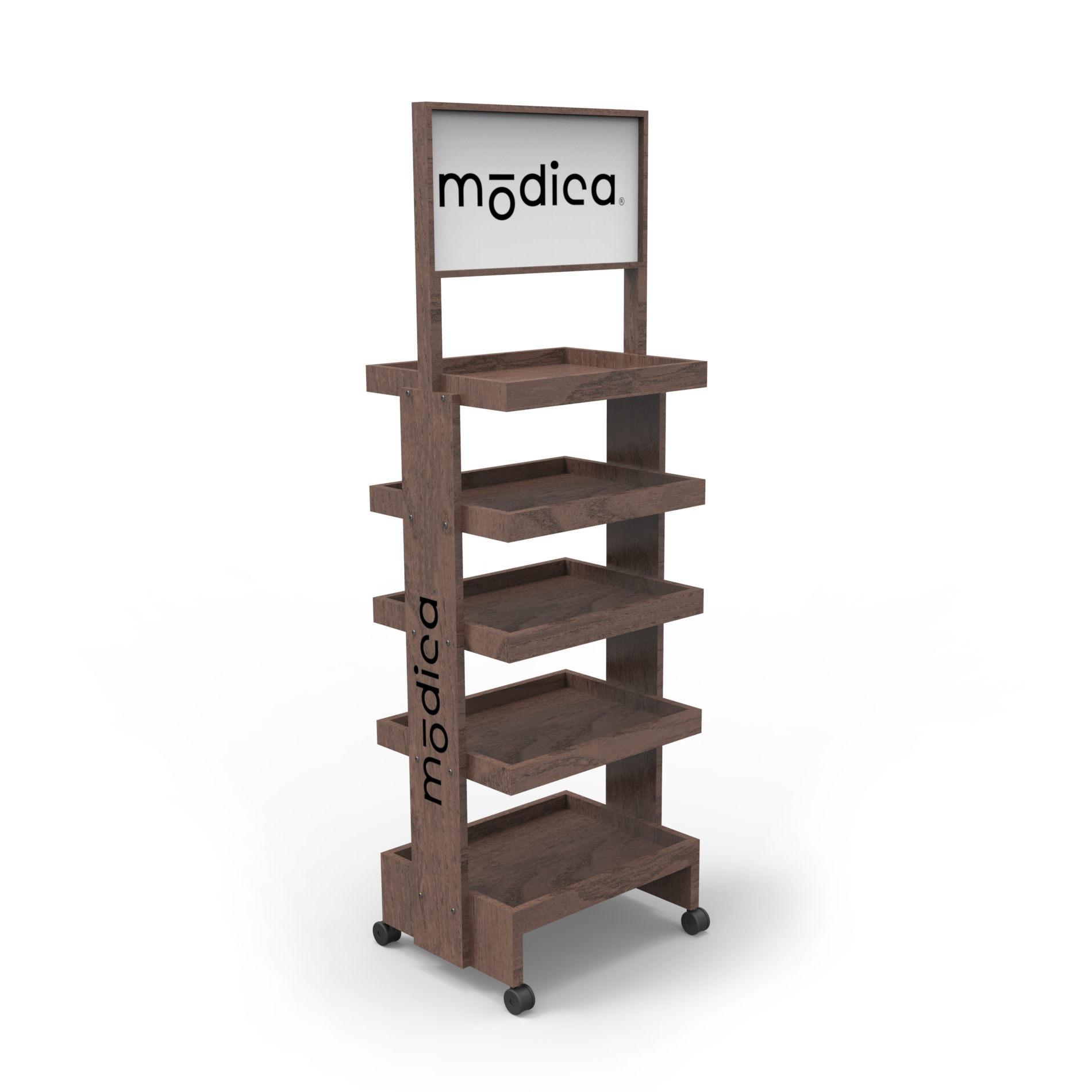 Pine Wood 5 Layers Cocktail Display Stand Display Rack with Wheels for Wine Store