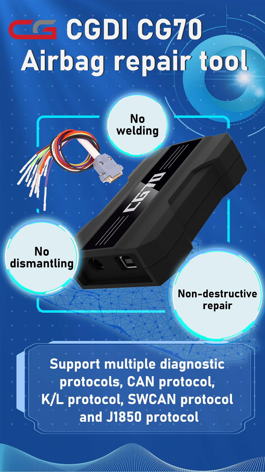 CGDI CG70 SRS Reset Tools Original Clear Fault Codes One Key No Welding No Disassembly Suit For Multi-Cars Diagnostic SR