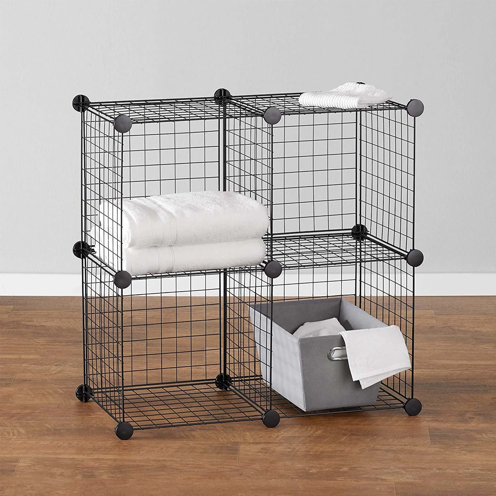 4 Cube Wire Grid Storage Shelves Black 14" X 14" Stackable Grid Shelf