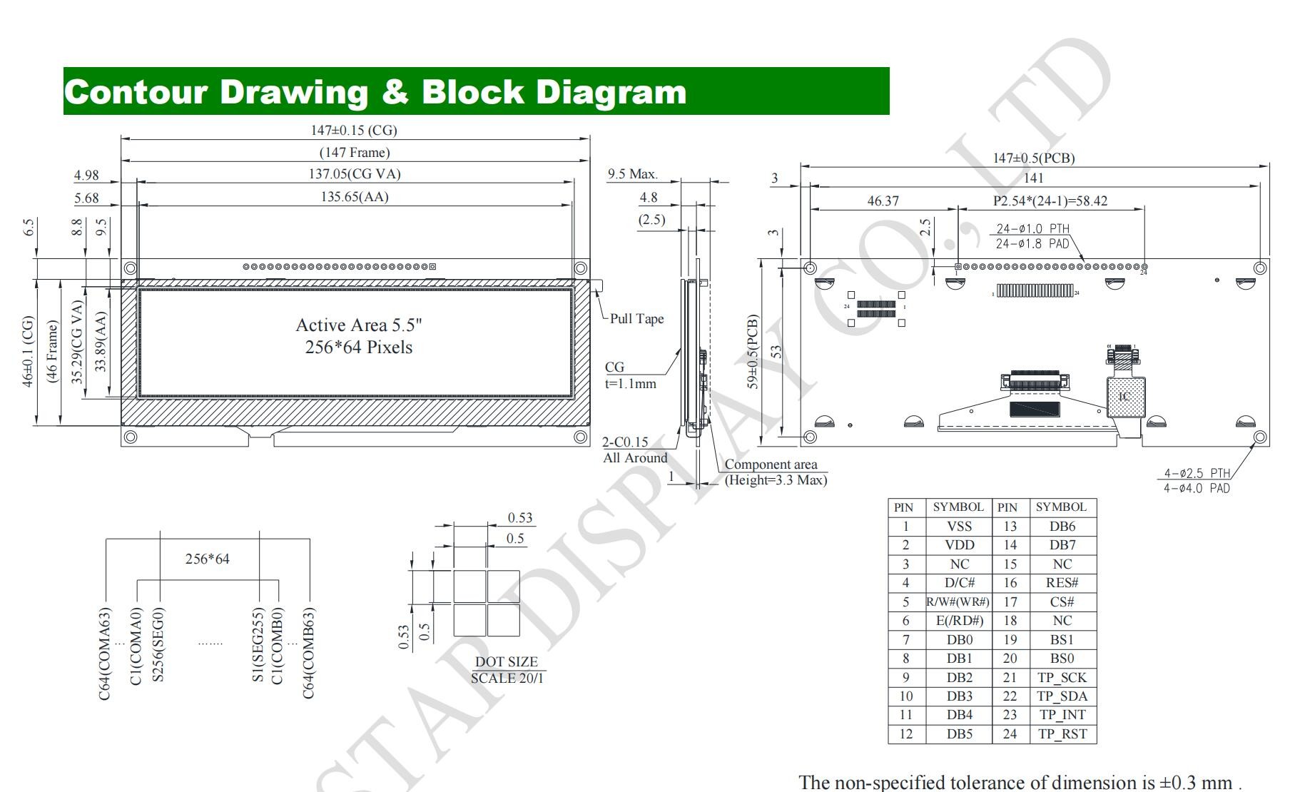 OLED Module 5.5'' 256*64 Monochrome COF with touch Winstar replace display
