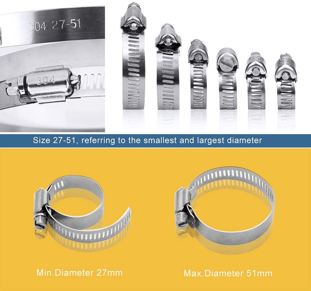 Stainless Steel Worm Gear Hose Clamps for Fuel Line Plumbing Adjustable Range 1/4-2 in 6-51mm ZINC Finish Sample Instock