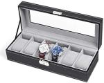 NEX 6 Slots Watch Box Organizer for Men, Black Watch Holder Stand Display