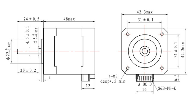 【42SHD0441】42x42x48mm 1.8 Degree 2 Phase 1.2A for 3D Printer Hybrid Nema 17 Stepper Motor