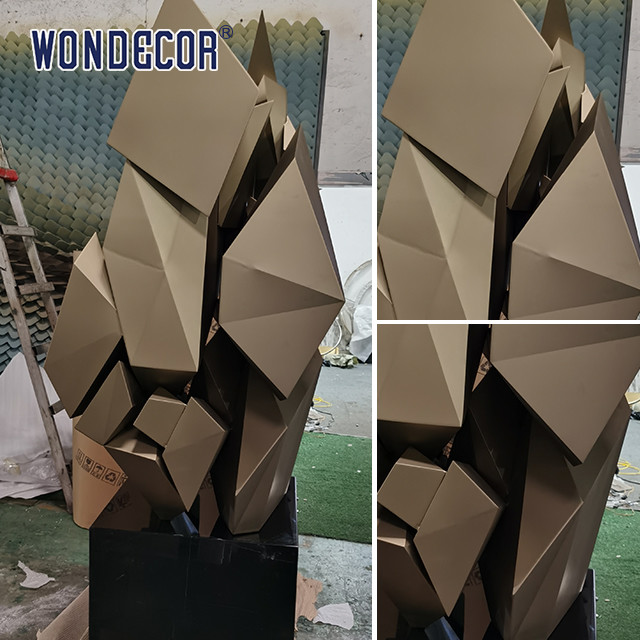 Hot selling large-scale abstract outdoor square geometric metal art geometric gravel stainless steel sculpture