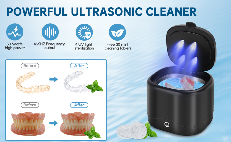 45K Ultrasonic Cleaner for Dentures & Retainers Jewelry, Mouth Guard, Rings, Silver, Watches, Diamonds, Coins, Razors