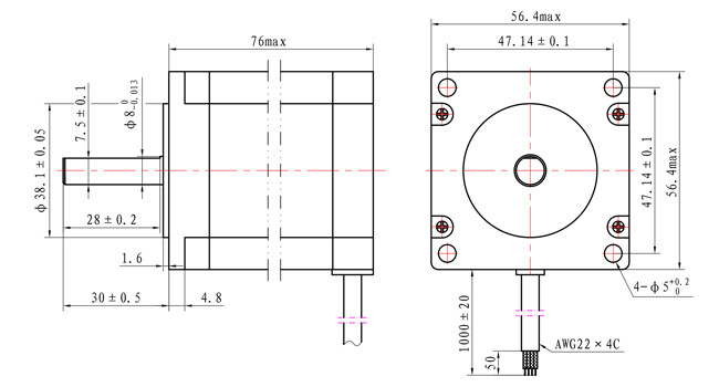 2.5A Hybrid Stepping Motor NEMA 23 76mm Body 1.5N.M For CNC Machine
