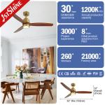 Natural Wood Blade DC Motor Remote LED Ceiling Fan For Home Hotel