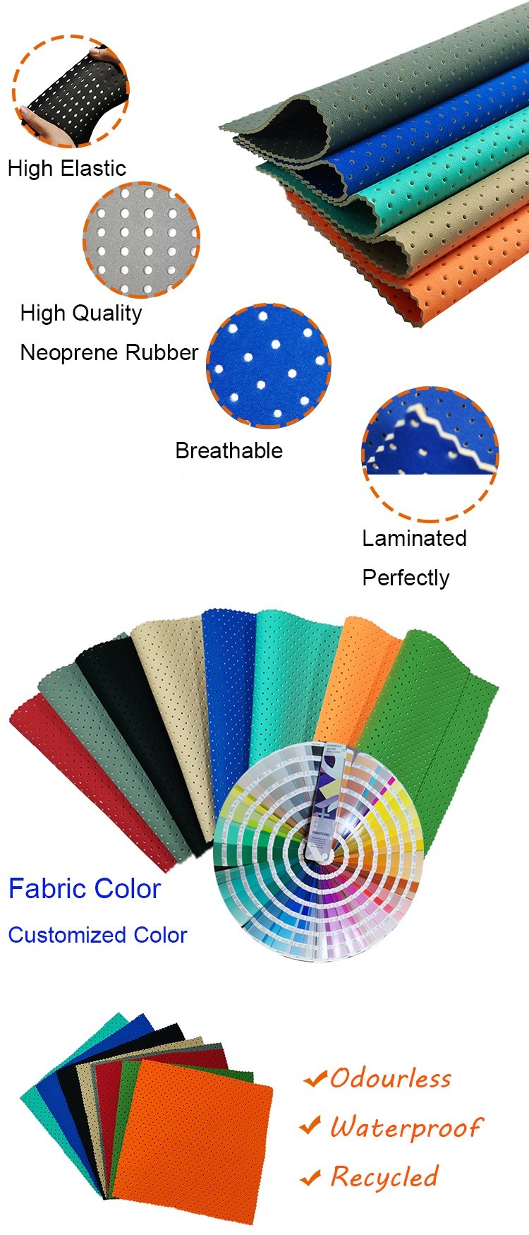 Sports Diving 1mm Elastic CR Neoprene Rubber Sheet Fabric Rolls For Shoes / Cloth