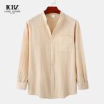 Advantageous Breathable Material Men's Orange Cotton Linen Shirt for Warm