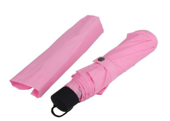Metal Shaft Lady Pink 3 Foldable Umbrella Fiberglass Frame 21 Inch 8 Ribs