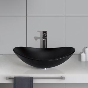 Quality Ingot Shape Acid Matt Black Vanity Basin Bathroom 540mm Length Tempered Glass Easy Clean wholesale