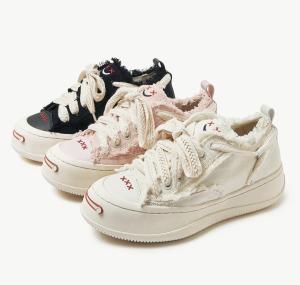 Quality White / Black Breathable Trainers Ladies Canvas Sneakers Round Toe wholesale