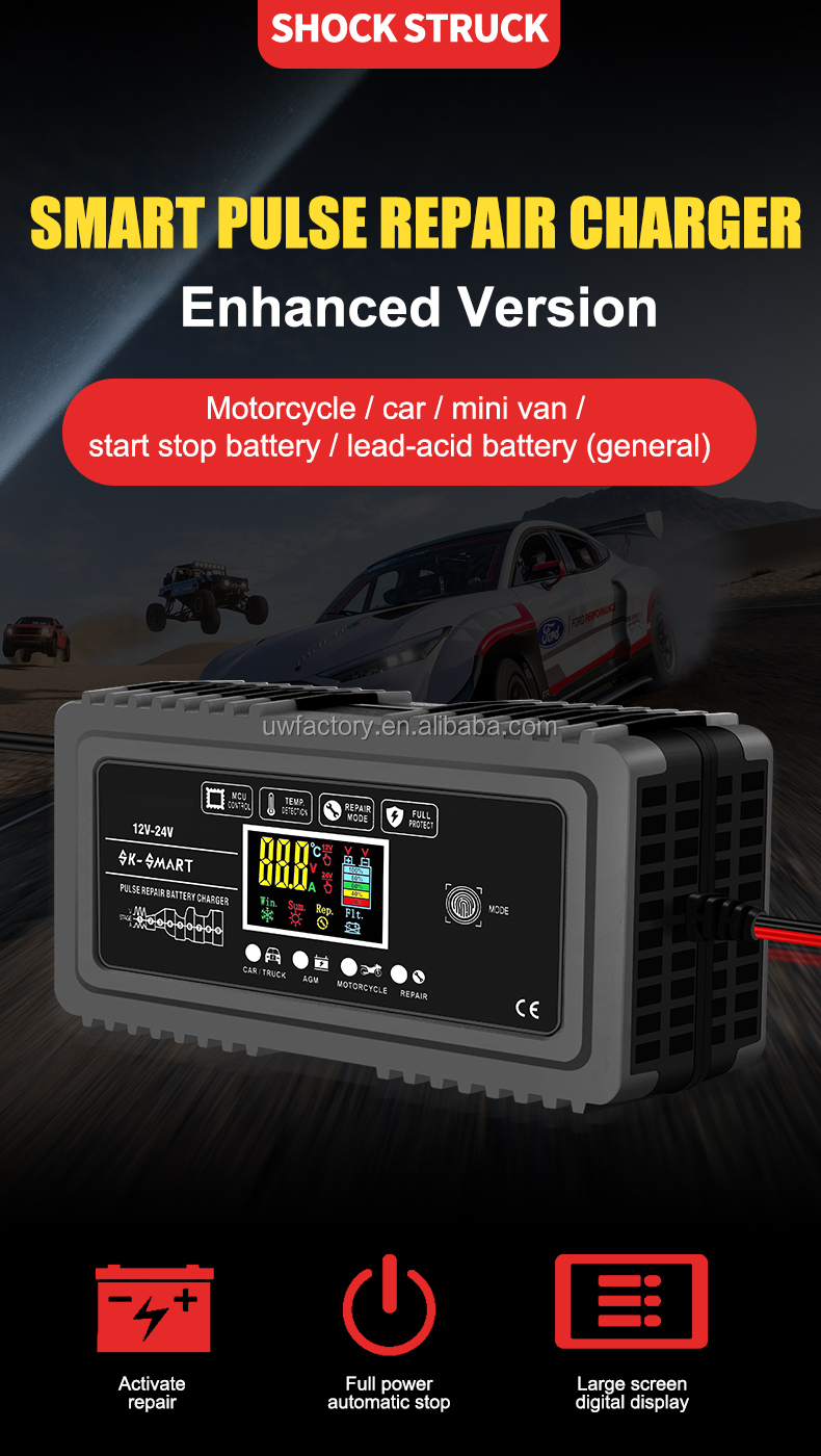 Intelligent Automatic 12V 24V 10A 20A Repair Battery Charger for Electric Tool Input 12-24V/5A