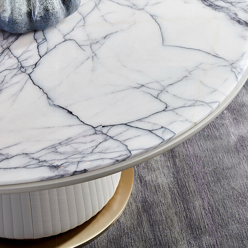 Household White Marble Round Dining Table With Turntable Stainless Steel