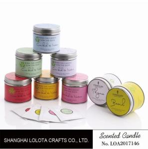 Quality 200g Soy Wax Scented Tin Candles 7.5cm*7cm With Liden Flower / Patchouli Fragrance wholesale