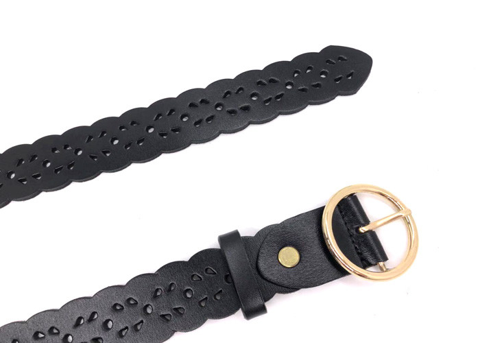 Hollow Flower Cowhide Women's Fashion Leather Belts Waved Edge