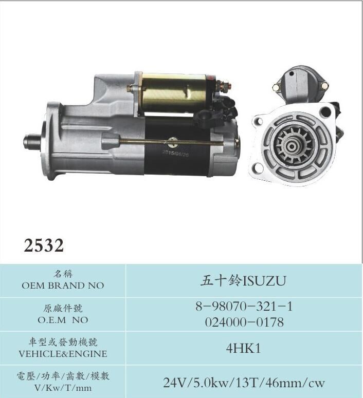 Car Accessories Nikko Starter Motor Isuzu 8-98070-321-1 024000-0178 , 100% New 4HK1