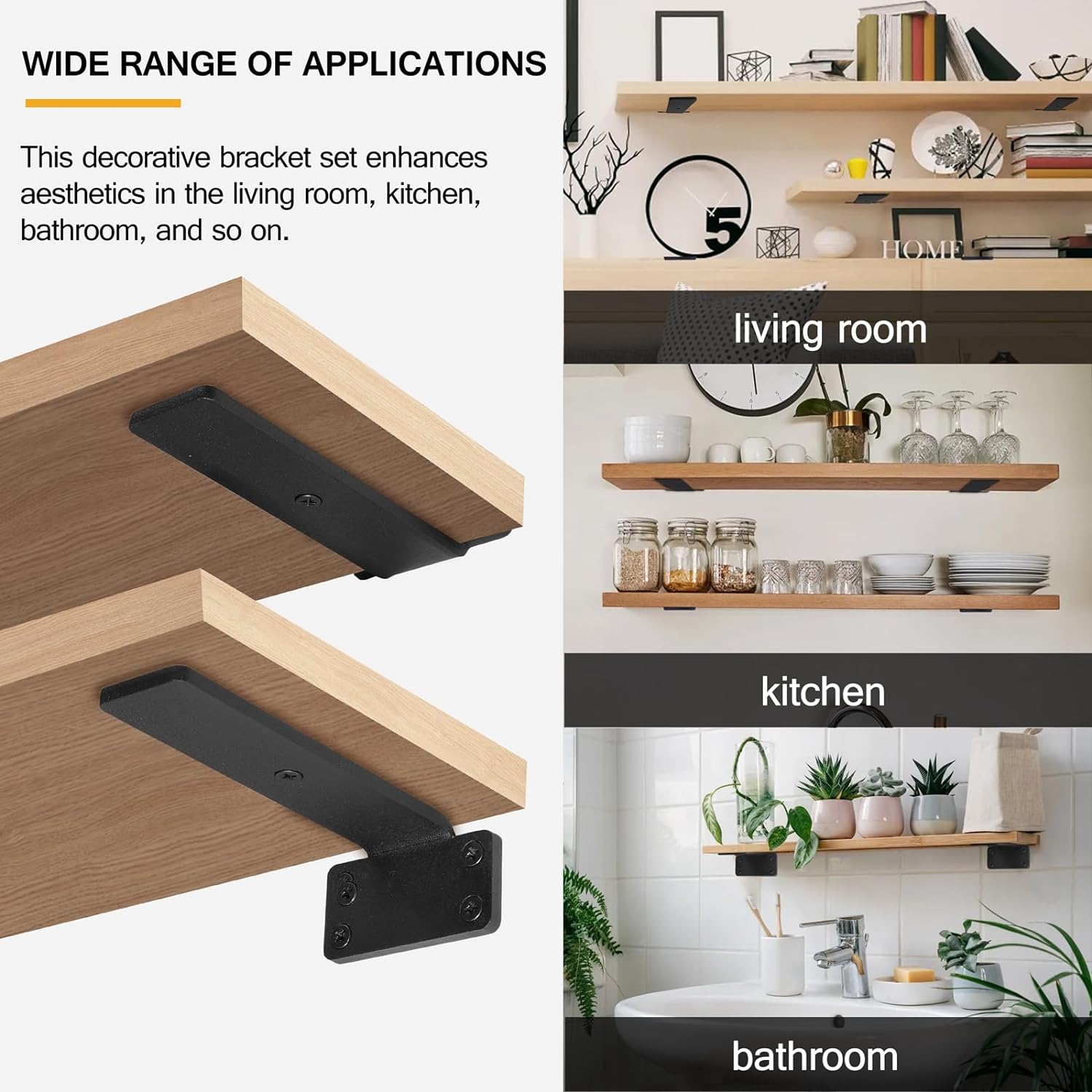 Black Powder Coated Shelf Stand Heavy Duty Floating Shelf Bracket for Kitchen Shelf