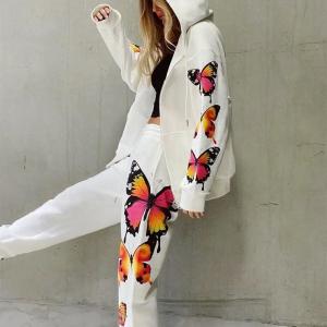 Quality Casual Print Long Sleeve Cardigan Hoodie Sweatpants Women 2 Piece Sweatsuit Tracksuit Set wholesale