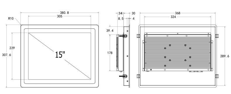 Industrial Rugged Metal Waterproof Embedded Open Frame 15" Inch VESA Mounting VGA Port Capacitive LCD Touch Screen