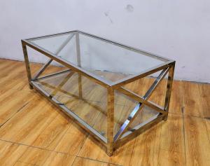 Quality Polished Silver Stainless Steel Frame Tempered glass top Coffee table wholesale