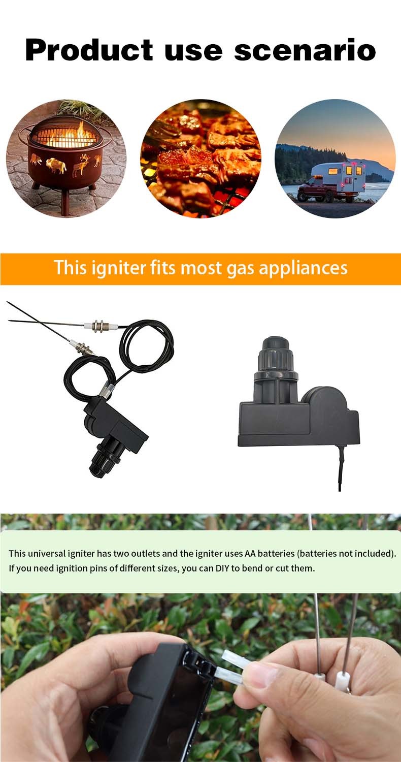 METER STAR Gas BBQ Grill Fire Pit Pulse Ignition Set with Electrode Spark Plug and Outlet