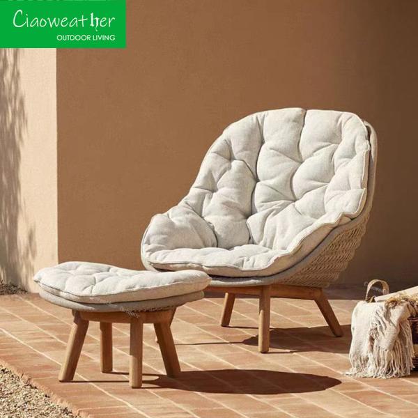 Powder Coated Aluminum Frame Outdoor Lounge Set with Teak Weaving Rope Modern