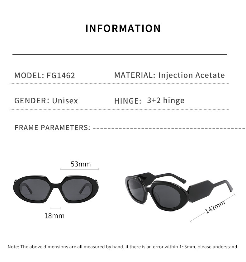 Black Goggles Sunglasses Women Men Retro Oval Acetate Sunglasses For Uv400 Protection