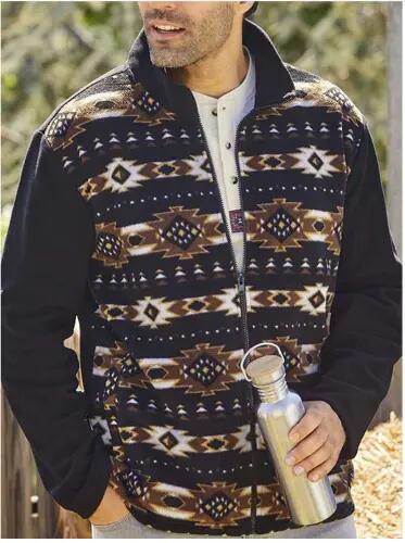 Western Clothing Custom Plus Size Men&prime;s Geometric Pattern Single Breasted Turndown Aztec Style Coats Jackets for Men