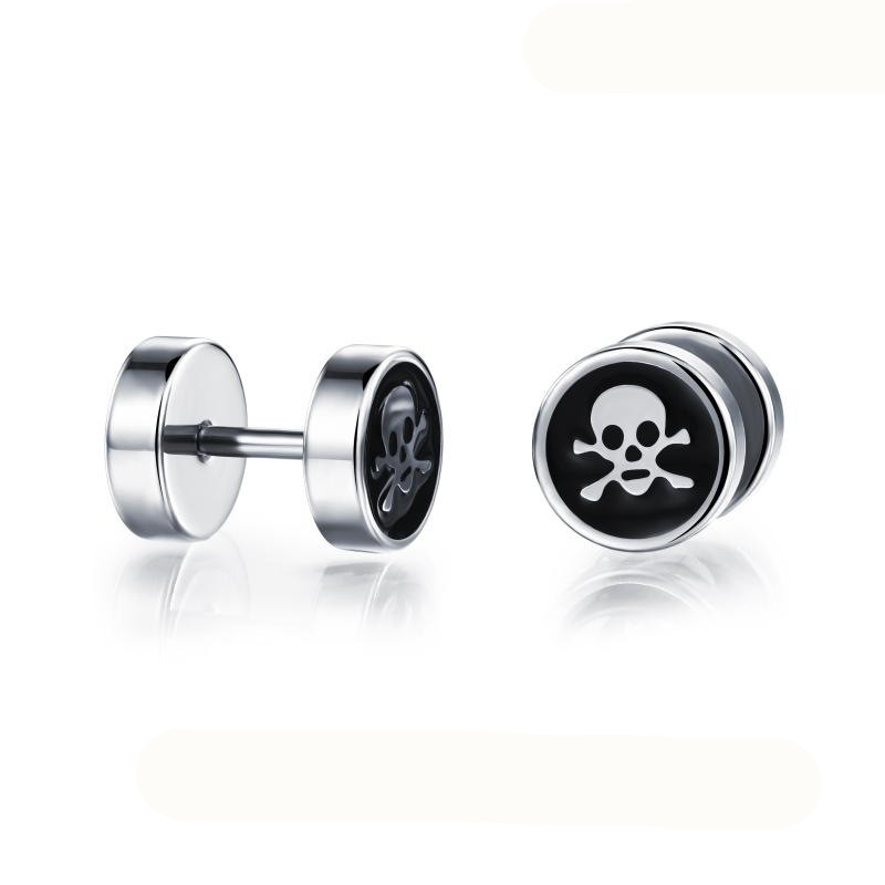 Custom thrilling skull head for man stainless steel stud earring silver earrings