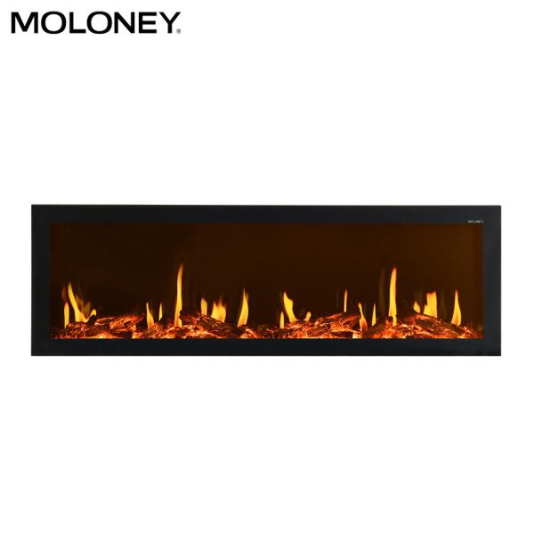 47'' 1280mm Charcoal Flush Mount Electric Fireplace Real Fire Video Burning