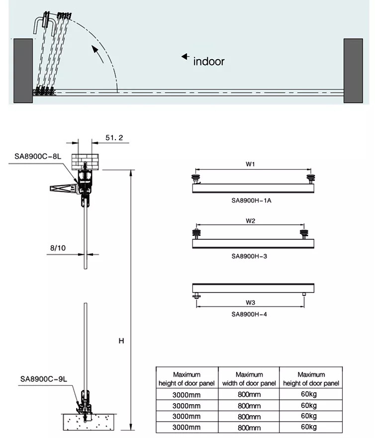 Aluminum Frameless Glass office Balcony Sliding Door Movable Partition Folding Wall
