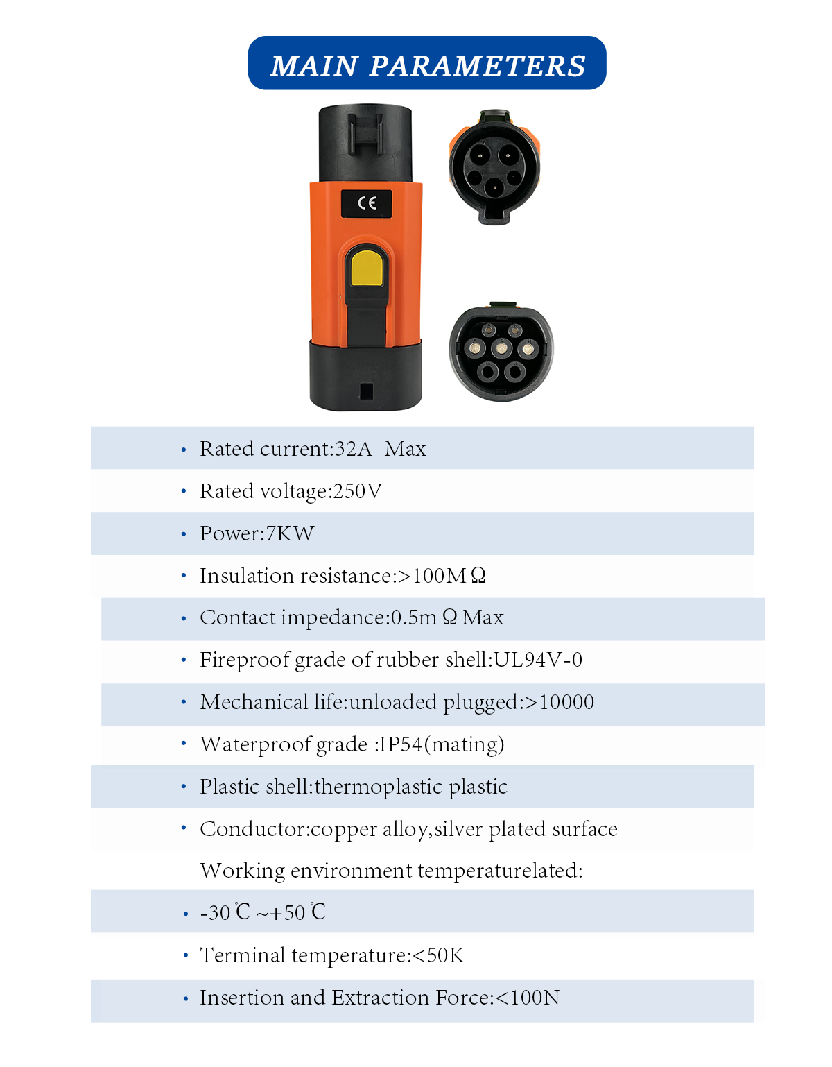 220V 32A J1772/type1 to Type2 EV Charging Connector Portable Car Adapter Charger with Operation Voltage