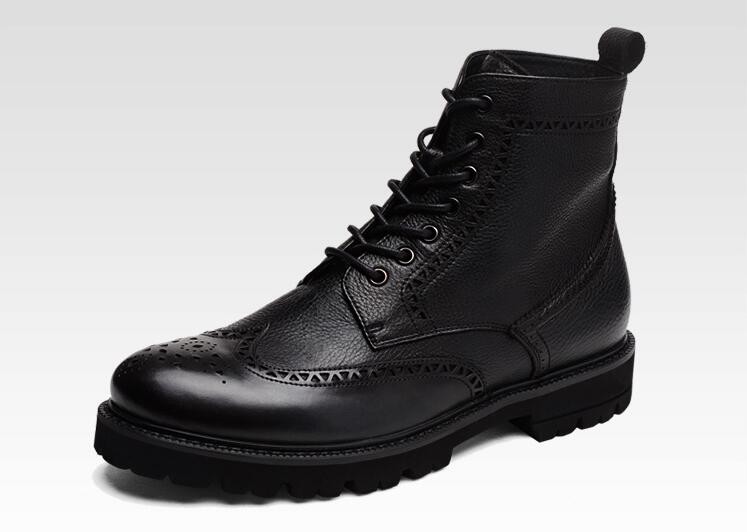 Black / Brown Men'S Leather Brogue Ankle Boots Pointed Toe Fashion Style