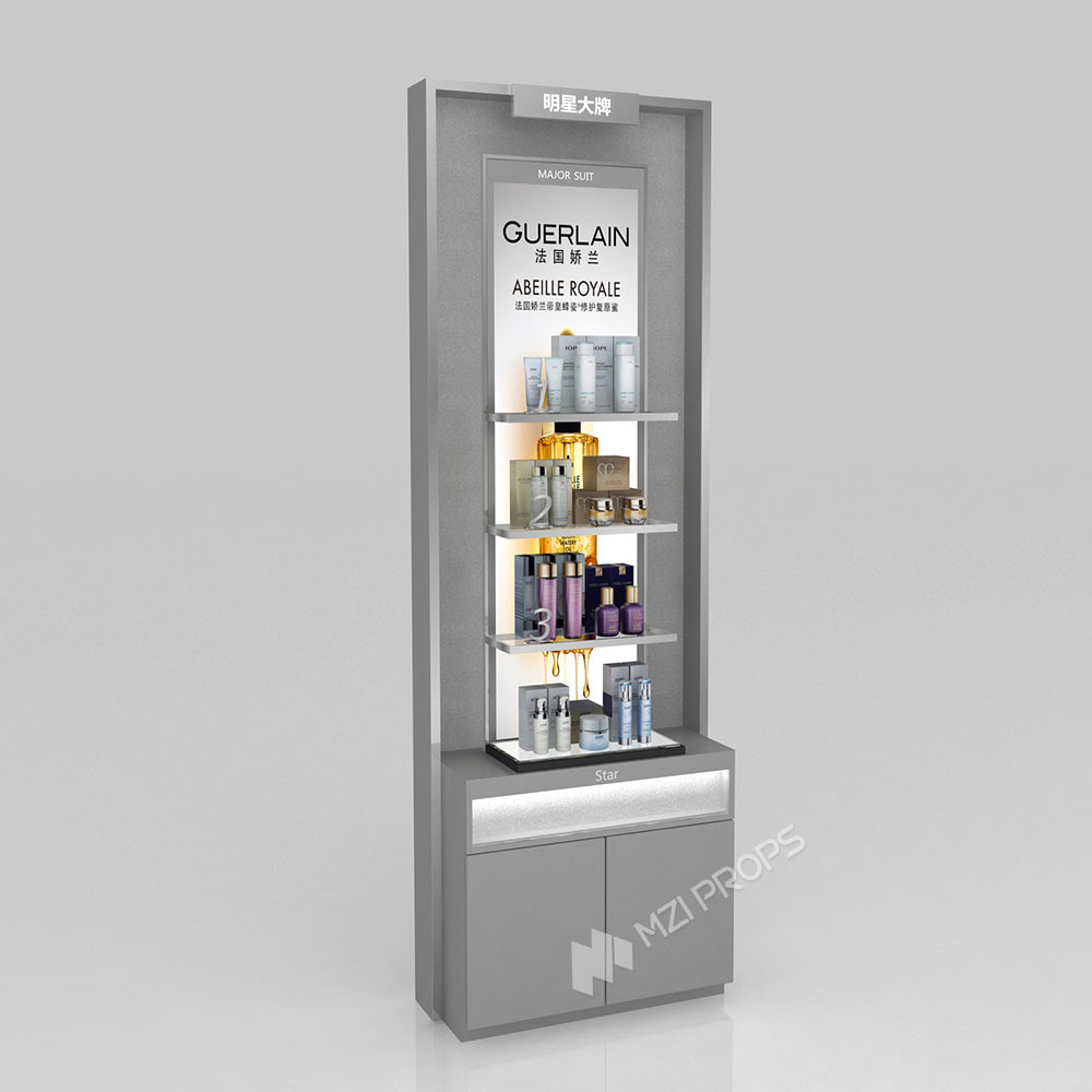 GDR02-BG01 Skincare Display Cabinet with LED Strip Lights and White Glass for Department Stores