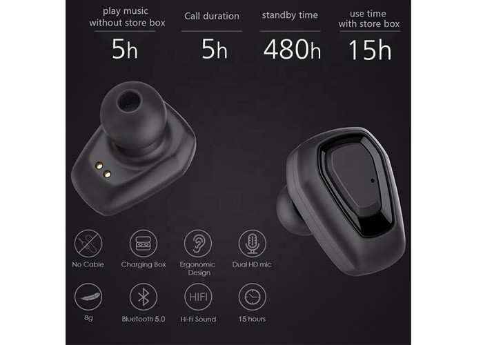 Black Wireless Noise Cancelling Earbuds 2 . 402 - 2 . 480GHz 26 * 27MM