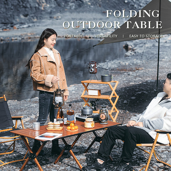 Outdoor Aluminum Portable Camping Table Lightweight Picnic Table With Egg Roll Table Top