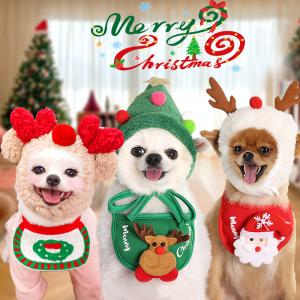 Quality Christmas Dog Hat Cute Pet Accessories Tree Hat Slip Towel Bib For Teddy Fadou wholesale