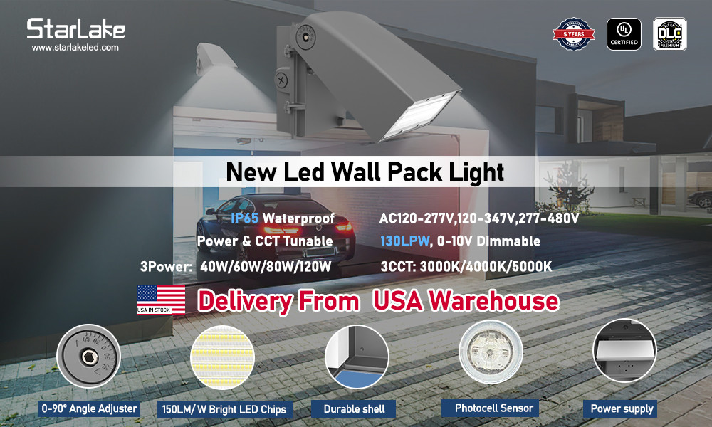 LED Wall Pack Light Waterproof IP65 CCT Power Adjustable Selectable 20W-120W for Outdoor Street